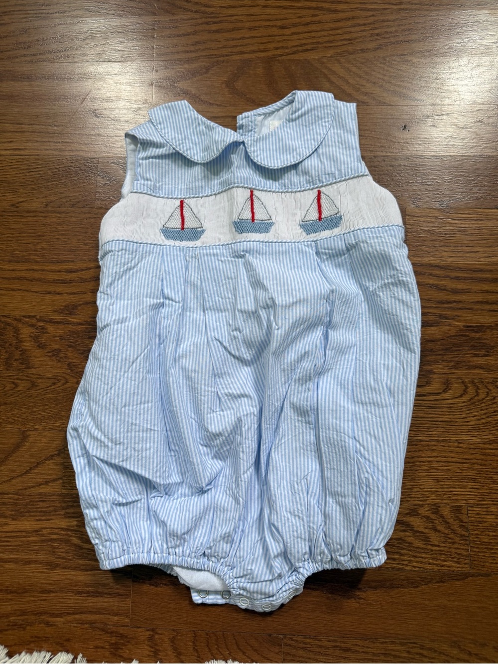 Blue Striped Sailboat Smocked Romper - Baby One-Piece